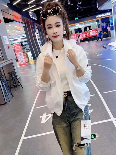 GUOCILRN白色薄款外套女2024春秋新款休闲风衣夹克夏季防晒上衣百搭空调服 经典白色有内衬 XL 建议120-135斤