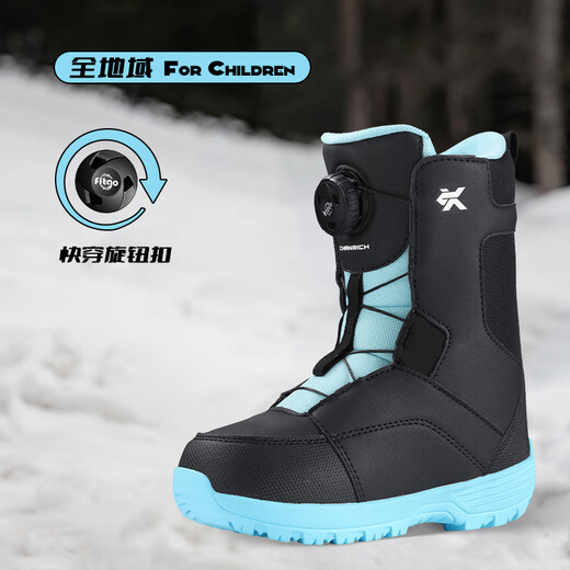 CHANRICH儿童单板滑雪鞋青少年初学者 快穿旋钮扣 防水保暖全地域滑雪板靴 黑蓝-快穿旋转扣 30