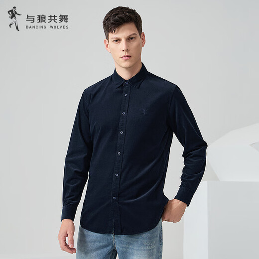 Dances with Wolves Corduroy & Pure Cotton Versatile and Comfortable Men's Long Sleeve Shirt for Commuting 102 Dark Blue L(175)