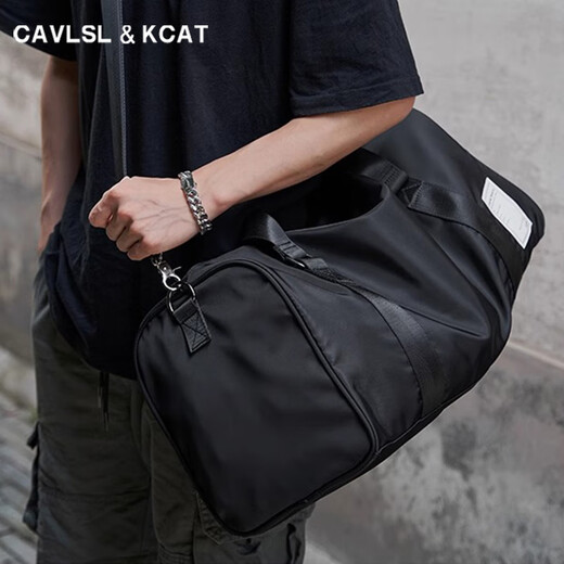 CavlslKcat travel bag men's large-capacity handbag dry and wet separation fitness bag business trip luggage bag casual sports bag black extra size (with shoe compartment) 48*24*26cm