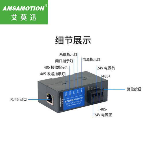 Aimoxun industrial-grade serial communication server 232/485 serial port to Ethernet network port modbus RTU to TCP data transparent transmission module RS485 to Ethernet