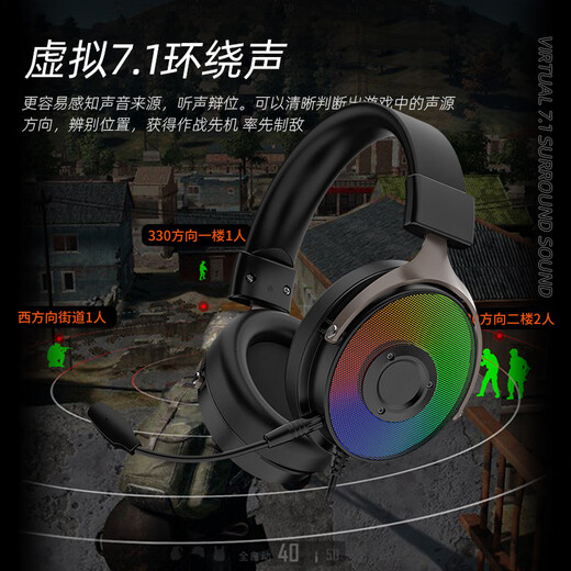 Daeryou EH722 Wired Gaming Headset Headset Laptop Desktop 7.1 Rauschreduzierung mit Mikrofon E-Sportler Lern ​​Internet Cafe Internet Cafe Headset Chicken Hörer-Sprachabwehrposition EH723 Schwarz (Single 3,5mm)