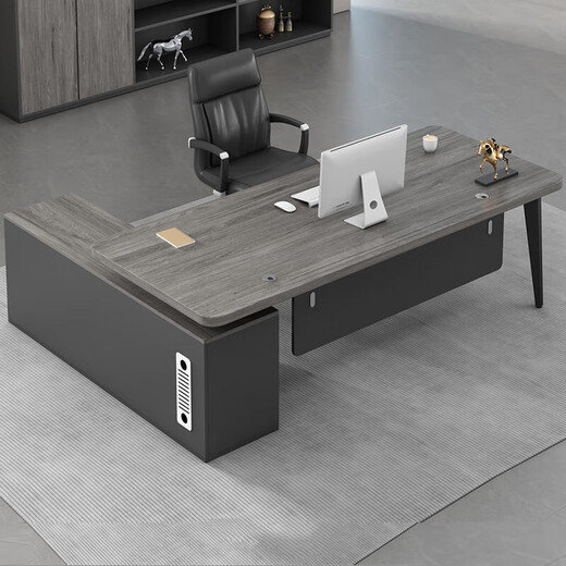 Queka Desk Office Boss Desk Modern Simple Cabinet Workbench President Manager Computer Writing Desk Gray Oak 160*80*75 Boss Desk + Side