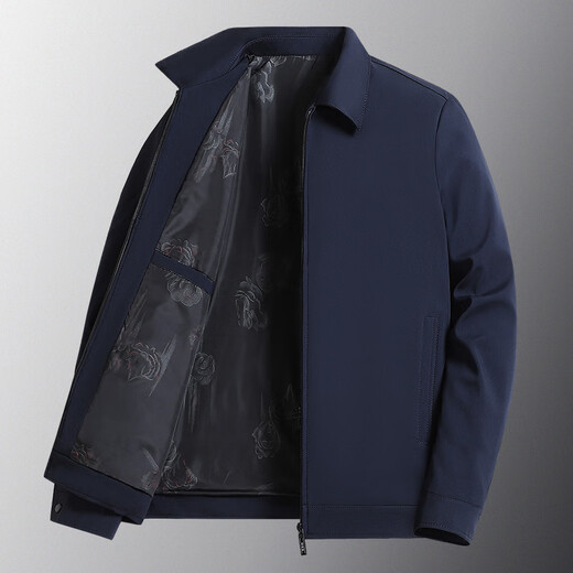 Dancing with the wolf Official self-employed flag shop middle-aged and elderly jackets men's spring and autumn jackets dad casual lapels blue (regular style) L