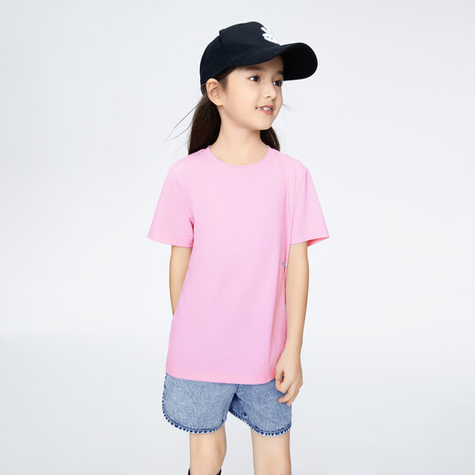 Annair shopping mall same style boys and girls round neck short-sleeved sweater T-shirt 2024 summer new casual sun protection top puff powder 160cm