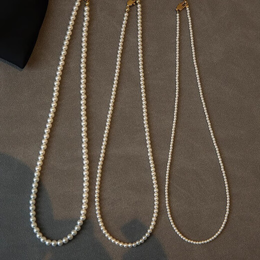 
QMXD2mm Slim Shishijia 3mm Xiaomi Pearl Pearl Necklace Women's Clarbone Chain Necklace Artificial Pearl Birthday Gift Valentine's Day 4MM Necklace (90% of people choose)