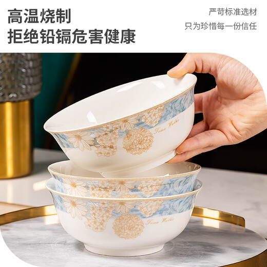 Haoya Jingdezhen Ceramic Rice Bowl Noodle Bowl Large Capacity Soup Bowl Good-looking Home Time Walk 6 Inch 4 Pack