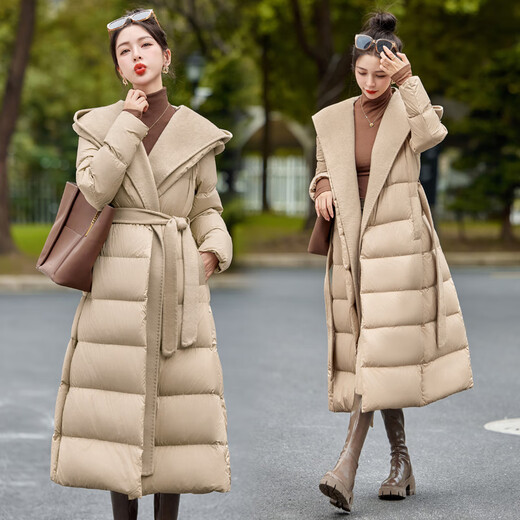 MARKYINXIANG高级感可脱卸羊绒羽绒服2025冬季新款90白鸭绒外套大码保暖羽绒衣 卡其 YJLY1396A L