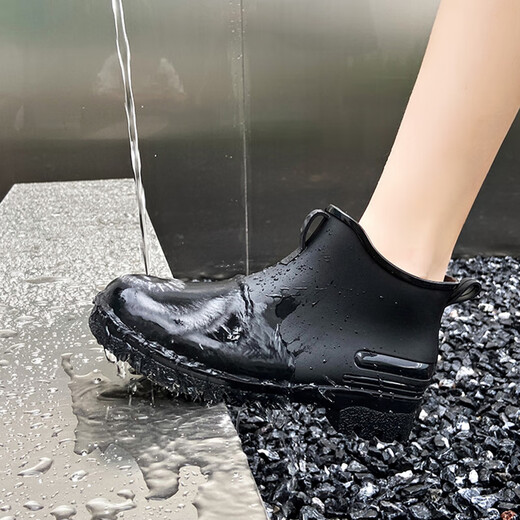 Caiyile short-tube rain boots, non-slip and wear-resistant, outdoor men's and women's fashionable water shoes, low-top rubber shoes, black 40 yards 09787, can be customized