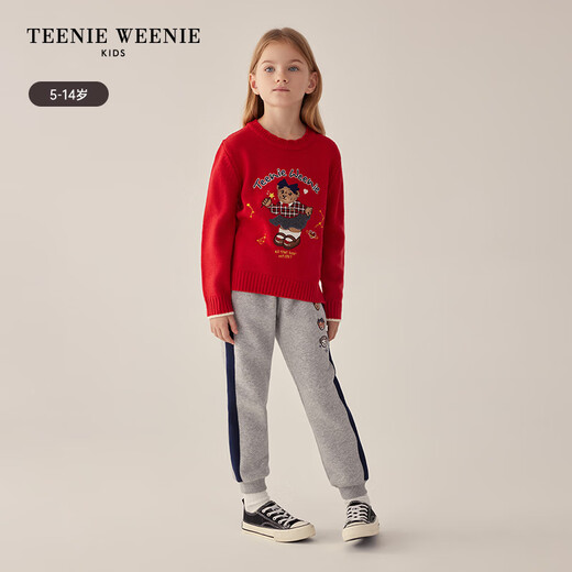 TEENIE WEENIE童装24年春秋款女童色圆领刺绣套头毛衣官方旗舰正品 红色 110 cm