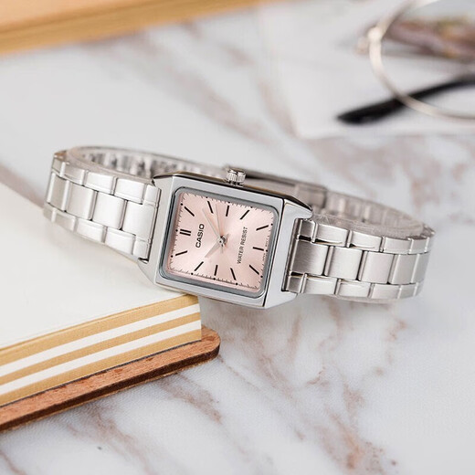 Casio (CASIO) watch women's small square ins Internet celebrity retro student exam fashion versatile simple pointer quartz women's watch gift LTP-V007D-4E pink plate steel belt