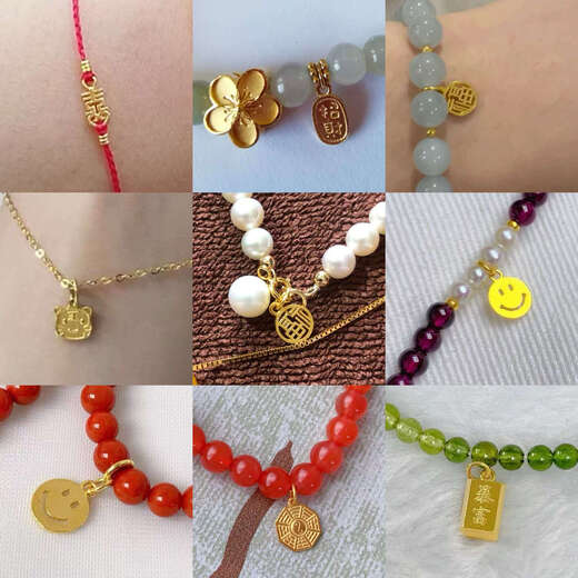 Shumo 18K ancient gold old gold lucky charm small pendant pendant hand rope necklace bracelet diy jewelry accessories lift CK-002_Fu character gourd