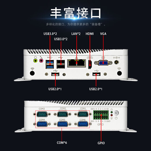 VMLINK Bingchuang Fanless Embedded Industrial Control Machine Multi-serial Port Multi-network High-performance Mini Host Computer EPC-6004 I3-6167U/4G/128G/12V