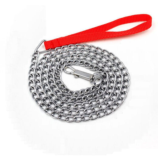 Dog leash anti-bite pet walking leash small, medium and large dog universal dog leash collar dog iron chain 1.7m traction + collar (red) diameter 2mm 6Jin Jin equals 0.5kg for indoor dogs