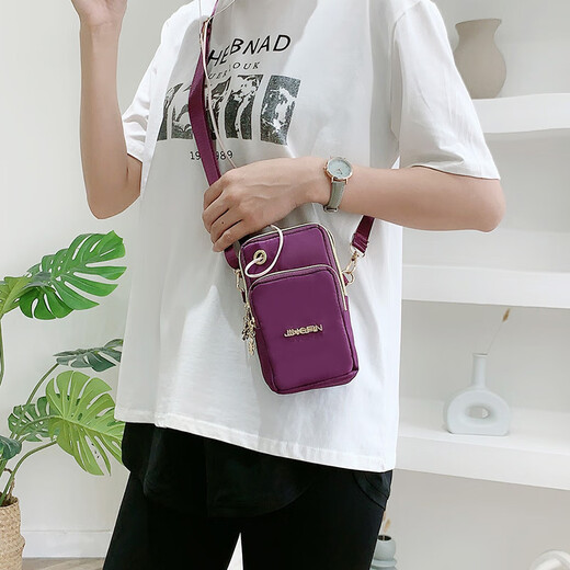 New mobile phone bag women's crossbody mini bag three-layer zipper nylon bag vertical hand coin purse arm bag M2104 purple balloon