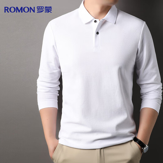 Romon 100% cotton long-sleeved T-shirt men's POLO lapel top cotton bottoming shirt business casual inner wear for men