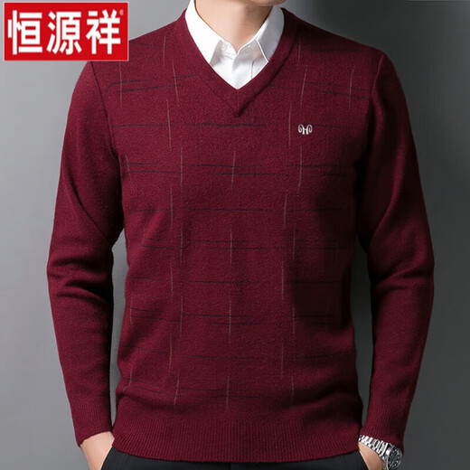 恒源祥男士领羊毛衫加厚抗起球鸡心领毛衣爸爸休闲保暖打底衫易打理 灰色 6626 175/88A 135-155斤