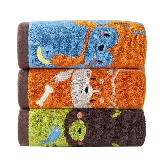 Jieyu Vosges children's absorbent cartoon cotton small towel face towel with lanyard type A yellow and blue one each 50x25cm