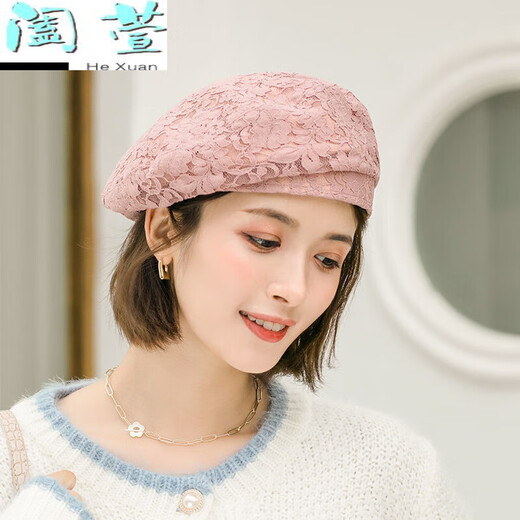HTKD new beret women's spring and summer thin lace beret women's summer Korean style versatile beret hat elegant style burgundy