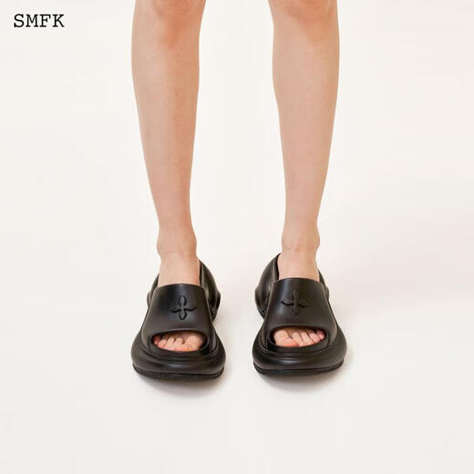 
SMFK pre-sale WAVE high-heeled sports slippers SL002B1 thick sole height-enhanced fashionable one-fold flip-flops 9.5cm Jiang Peiyao same style wilderness black one size larger 37