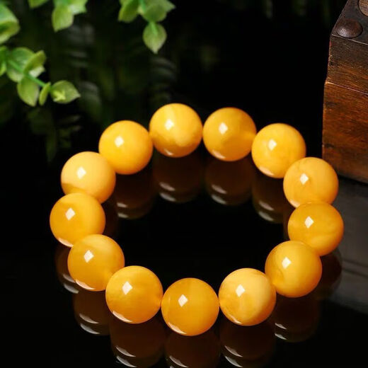 Shuque natural chicken fat yellow beeswax bracelet, men's and women's old honey amber bead bracelet, rough stone for men and women, selected 20mm (with certificate)