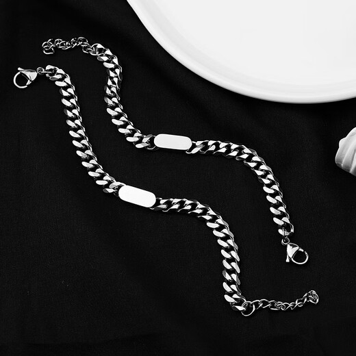 Guanpu Pavilion Fat Dong Lai's same style men's platinum bracelet, new Cuban boys' platinum trendy brand versatile niche simple hand ornaments k gold Cuban bracelet - circumference 16cm+4cm