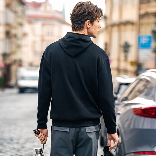 
Mr. Bu Bu webbing hooded sweatshirt for men 2025 spring and autumn letter pattern design loose top KT15738 graphite black 3XL (190)