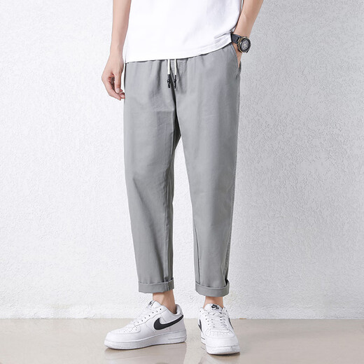 Jewish casual pants for men in summer new loose ice silk straight sport nine-point pants for men conical Korean style trendy trousers 9904 cement grey 2XL
