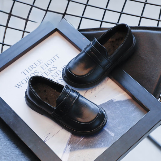 Muni boys leather shoes student soft sole children's black performance shoes spring and autumn little boy flower girl British style suit dress shoes black size 32 inner length 19.5cm