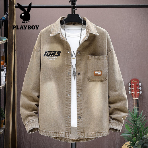 Playboy (PLAYBOY) denim jacket boy spring and autumn new style junior high school and high school teenagers men's handsome college jacket shirt top 9209 [top] black quality assurance L (105-125Jin [Jin equals about 0.5 kg])