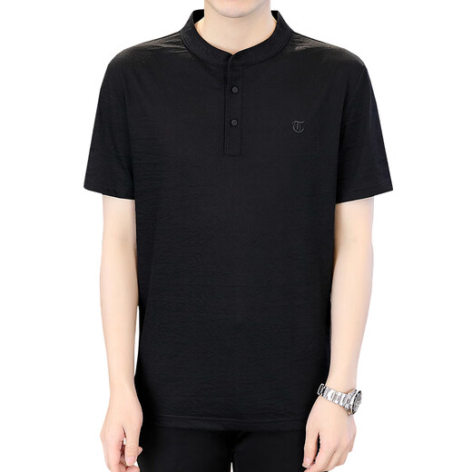 Romon Leinen T-Shirt Herren-Stand-up-Halsband Kurzärärmelte Polo-Hemd Sommer Dünner neuer chinesischer Trend Baumwollwäsche-Leinen halbärmelte Casual T-Shirt 62372 Grey XL 130Jin [Jin Equals gleich 0,5 kg] ungefähr