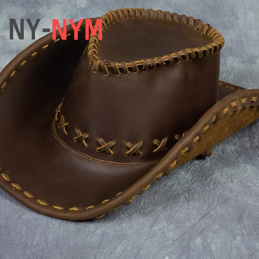 NY-NYM西部风手工纯部风牛仔帽疯马皮户外哈雷礼帽真皮男士遮阳骑士帽子 复古棕