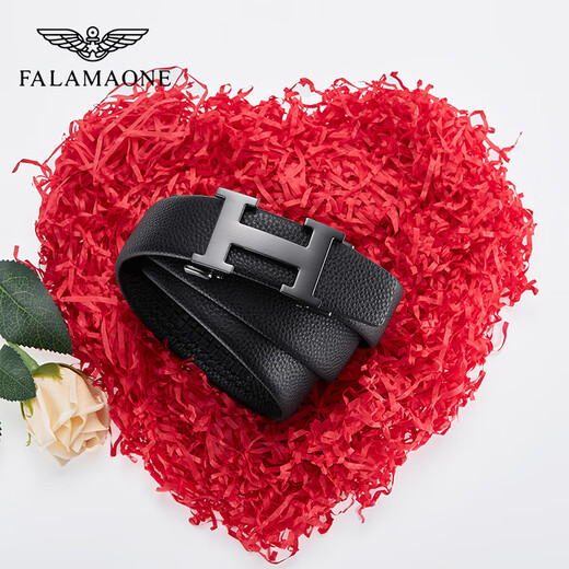 法莱阿玛尼（FALAMAONE）品牌皮带男牛皮自动扣腰带真皮商务高档裤带生日礼物送男友老公 百搭枪色/PD826Q【专柜礼盒】 110cm -140cm默认随机（可修剪）