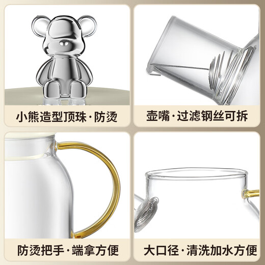 Mini Multifunctional Health Pot for Small Office Mini Home 2024 New Tea Maker Tea Pot Stew Pot Kettle Heat Resistant All-Glass Flower Teapot for One Person Smart Model 0.6L