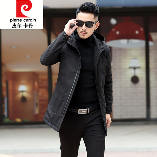 Pierre cardin windbreaker men's mid-length hooded casual 2023 spring and autumn new cotton jacket winter top trend 9908 black spring and autumn style 170 M