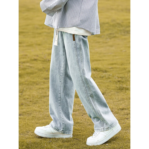Baa und Baa lose geraden Retro-Jeans 2025 Neue Frühlings- und Herbst-Herren-Weitbeine lässig amerikanische amerikanische Herrenhosen hellweiß und blau K840-WKXS L [Vorgeschlagen 120-140jin [Jin gleich 0,5 kg]]]