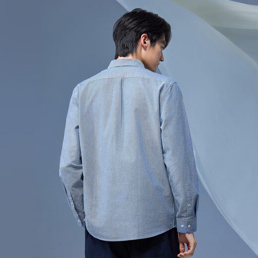 Made en Jingdong [Cotón Pure Cotton Oxford] Camisa de otoño de otoño de la camisa de hombres de manga larga para hombres Grey-Blue 42