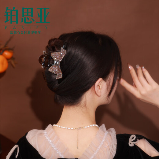 铂思亚2025新款抓夹女高级感后脑勺半扎发夹蝴蝶结气质鲨鱼夹盘发发饰 香槟色8cm送品牌礼盒