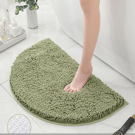 Jinbao bathroom door absorbent carpet bathroom door mat chenille semicircular bedroom door mat thickened encrypted sage TPR bottom 40*60