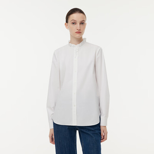 Gloria women's high-end ruffled light luxury long-sleeved stand-up collar white shirt shirt 1E1C3E050 03W original white XS