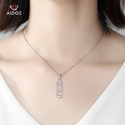 Aido diamond platinum pendant, feminine pt950 platinum paper clip pendant gift for girlfriend, weight 2.5-2.7 grams + delivery silver chain