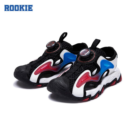 ROOKIE children's shoes for boys and girls, toe-toe anti-collision sandals, summer new outdoor breathable turn-buckle children's sports sandals, black/white 29, recommended foot length 18cm