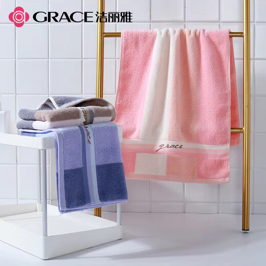 Jie Liya (grace) 2 thick cotton towels for men, cotton, adult, face and bath, soft, absorbent and lint-free, household 9231 green + pink (2 packs)