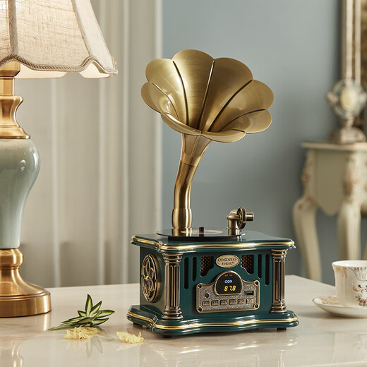 Otieno Antique Vinyl Phonograph Decorative Mini Rechargeable Bluetooth Speaker Retro Birthday Gift Home Ornament Dark Green Plug-in Rechargeable Free Music U Disk