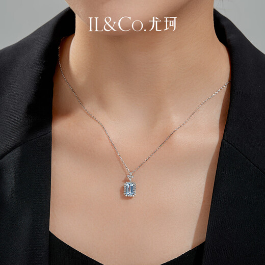IL&CO Youke Necklace for Women White 18k Gold Natural Aquamarine Diamond Pendant Birthday and Valentine's Day Gift for Girlfriend and Wife 0.9 Carat Natural Aquamarine Pendant with Silver Chain