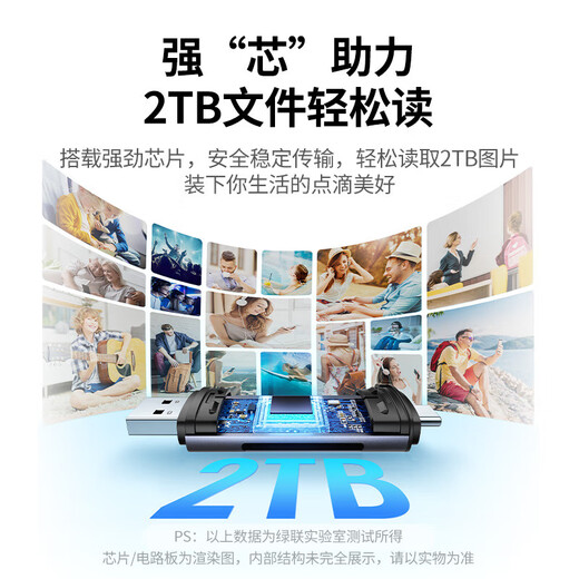 绿联（UGREEN） USB-C3.0高速多功能二合一OTG手机读卡器 支持SD/TF单反相机行车记录仪存储内存卡适用电脑手机 Type-C+USB2.0【双卡单读】45032