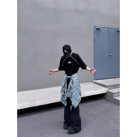 POUM微喇牛仔裤男士春秋夏季新款美式高街痞帅简约设计感显瘦长裤子 TYFS-Y9207黑色 XL