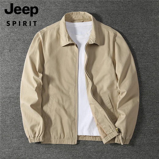JEEP SPIRIT Autumn and Winter Men's Business Casual Youth Lapel Double Laminate Jacket Jacket Men Outdoor Working Washed Cotton Top Military Green (Cotton) Thick M