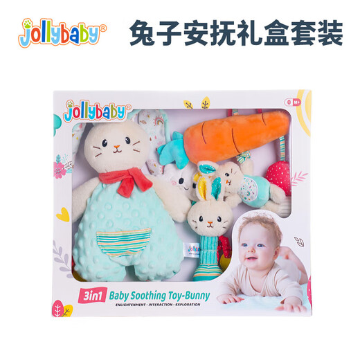 Jollybaby Spielzeug für Neugeborene, Handrassel, Beißring, Puppe, Kaninchen, Komfortserviette, Geschenkbox-Set, Kinder, Vollmond-Geschenk