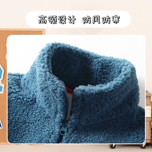 Jeanswest children's coat plus velvet thickened autumn and winter style boys and girls winter plush warm cardigan medium and large children's top children's clothing blue 150
